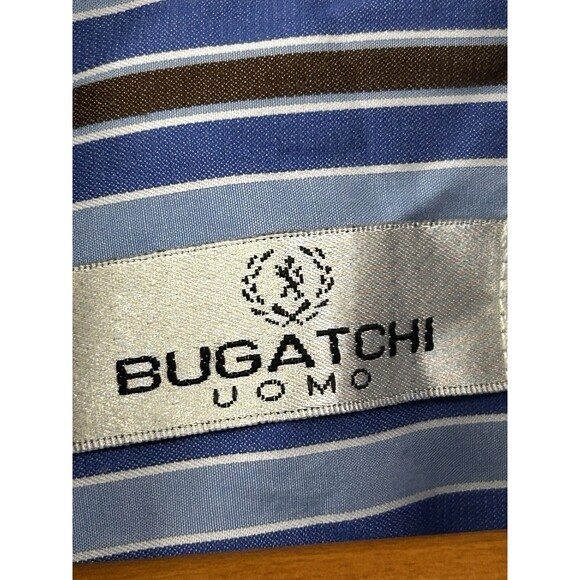 Bugatchi Uomo Button-Down Dress Shirt Mens XL Blue Vertical Striped Modern - Picture 4 of 9